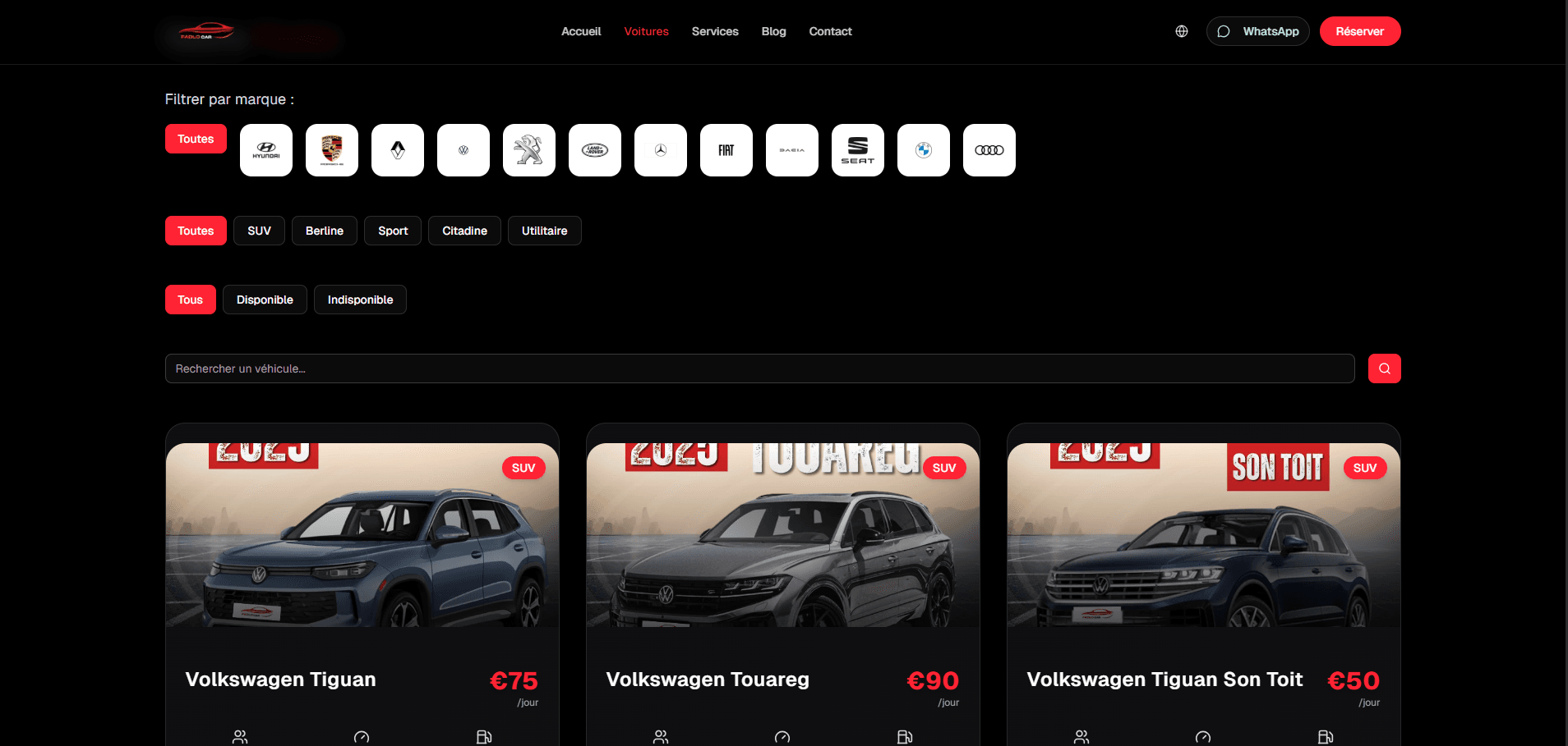 فادلو كار - كراء السيارات - مشروع تصميم موقع ويب